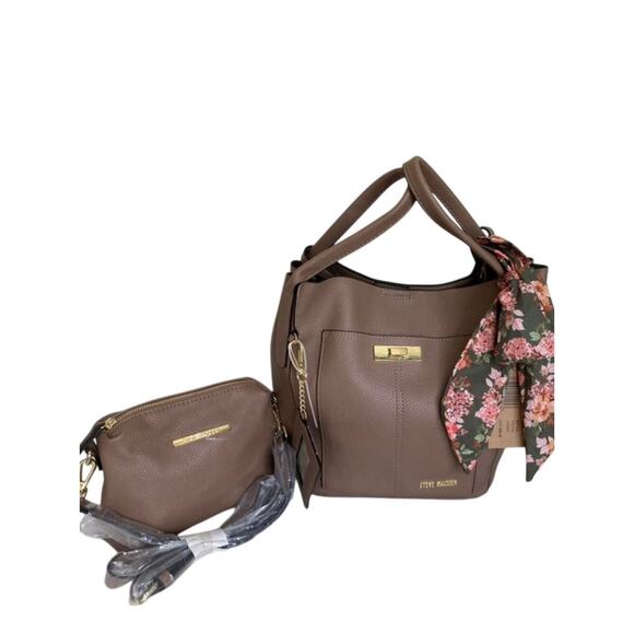 BRAND NEW”STEVE MADDEN BTHAI Taupe Hobo 3 Pcs. W/ Scarf - Picture 1 of 12